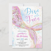 Invitation Mermaid 5e anniversaire fête Pink Dive into Five (Devant)