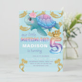 Invitation Mermaid 5e anniversaire Pink Blue Gold Parties sci (Debout devant)