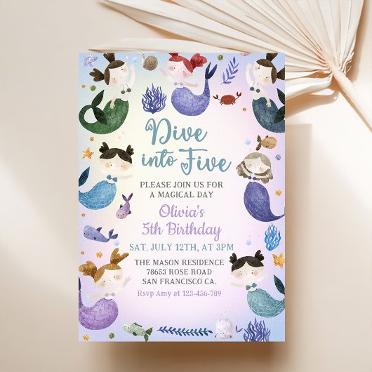 Invitation Mermaid 5e Anniversaire Plongée à cinq
