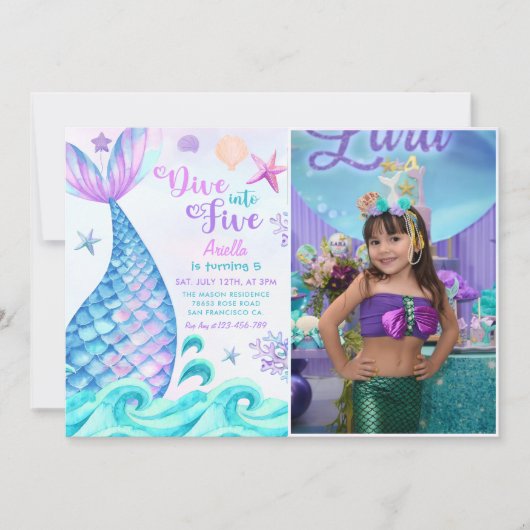 Invitation Mermaid 5e Anniversaire Plongée à cinq (Devant)