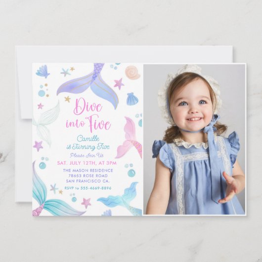 Invitation Mermaid 5e Anniversaire Plongée à cinq (Devant)