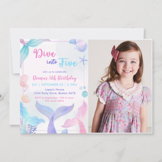 Invitation Mermaid 5e Anniversaire Plongée à cinq (Devant)