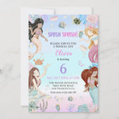 Invitation Mermaid 6e anniversaire Fête d'éclaboussures de fi (Devant)