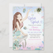 Invitation Mermaid 6e anniversaire Fête d'éclaboussures de fi (Devant)