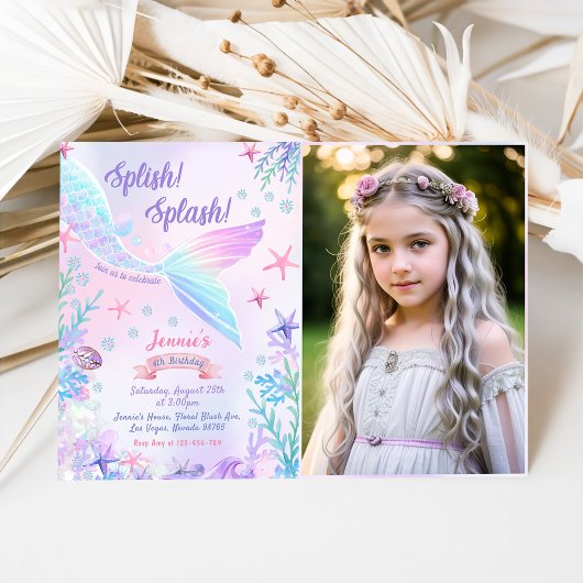 Invitation Mermaid 6e anniversaire Splish Splash Party photo