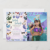Invitation Mermaid 6e anniversaire Splish Splash Party photo (Devant)