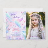 Invitation Mermaid 6e anniversaire Splish Splash Party photo (Devant)