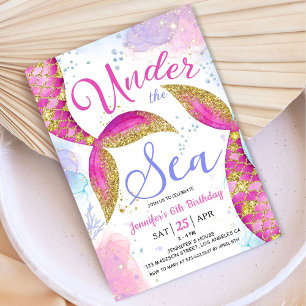 Invitation Mermaid 6e fête d'anniversaire Fille rose sous la 