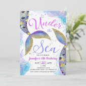 Invitation Mermaid 6ème anniversaire fille sous la mer (Debout devant)