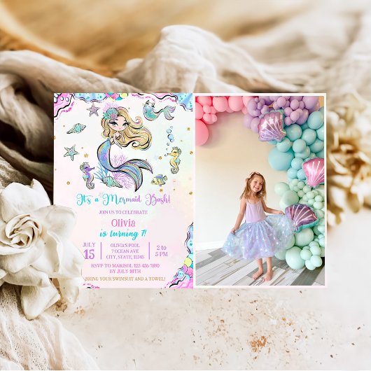 Invitation Mermaid 7e anniversaire Mermaid Party Photo