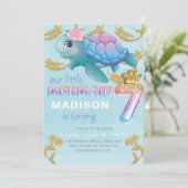 Invitation Mermaid 7e anniversaire Pink Blue Gold Parties sci (Debout devant)