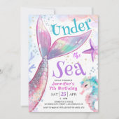 Invitation Mermaid 7e anniversaire sous la mer rose violet (Devant)