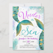 Invitation Mermaid 7e anniversaire violet Turquoise sous la m (Devant)