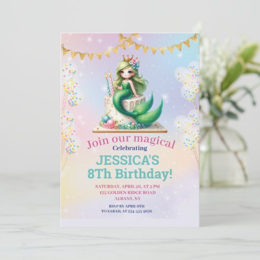 Invitation Mermaid 8E Anniversaire Sous La Mer Photo Invitat (Debout devant)