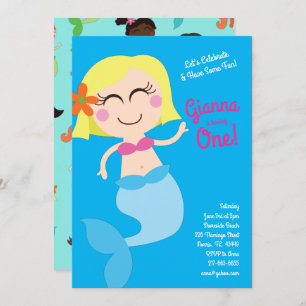 Invitation Mermaid Anniversaire de enfant Blonde
