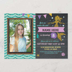 Invitation Mermaid Anniversaire de la fête Photo Gold Parties