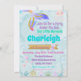 Invitation Mermaid Anniversaire de la fête Pool Initiation de