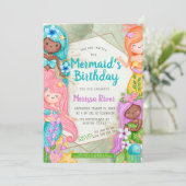 Invitation Mermaid Anniversaire thème Mignonne Caricature Mer (Debout devant)