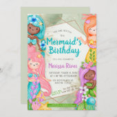 Invitation Mermaid Anniversaire thème Mignonne Caricature Mer (Devant / Derrière)