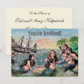 Invitation Mermaid Antique Magie Océan Nautique (Devant / Derrière)