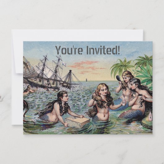 Invitation Mermaid Antique Magie Océan Nautique (Devant)