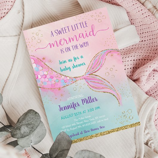 Invitation Mermaid Baby shower or rose