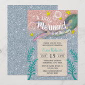 Invitation Mermaid Baby shower Rose Gold Blue Parties scintil (Devant / Derrière)