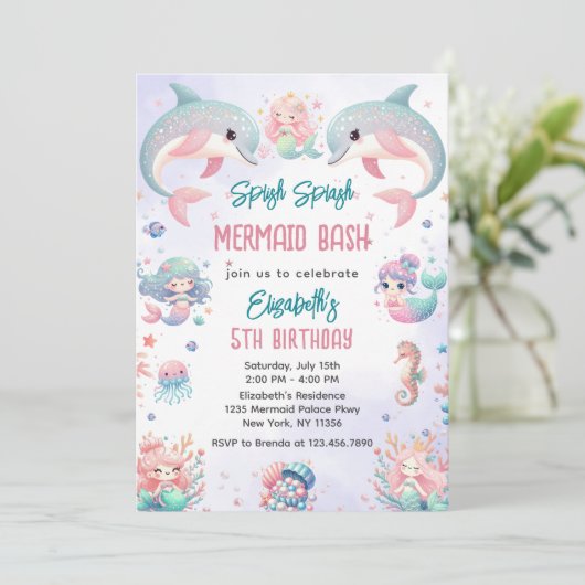 Invitation Mermaid Bash sous la mer Anniversaire (Debout devant)