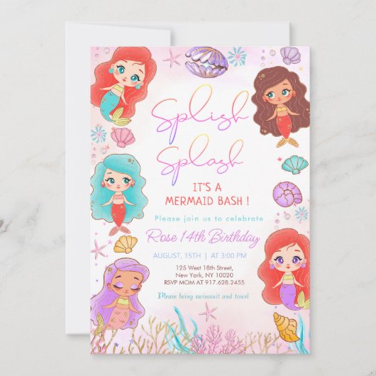 Invitation Mermaid Bash sous la mer Anniversaire (Devant)