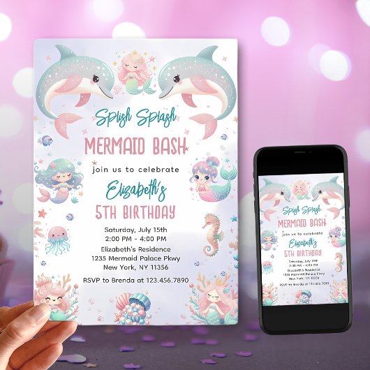 Invitation Mermaid Bash sous la mer Anniversaire