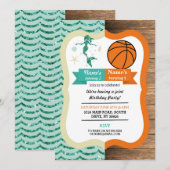 Invitation Mermaid & Basketball Joint Boy Girl Anniversaire (Devant / Derrière)