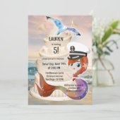 Invitation Mermaid Beach Nautique Enfant Anniversaire (Debout devant)