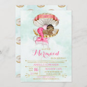 Invitation Mermaid Bébé Clam Shell Tiara Africain-Américain (Devant / Derrière)