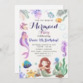 Invitation Mermaid Birthday Bash (Devant / Derrière)