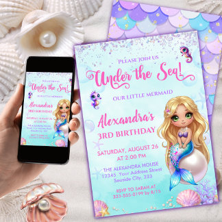 Invitation Mermaid Birthday - Under the Sea Splish Splash