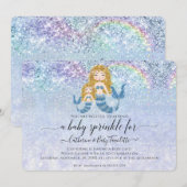 Invitation Mermaid bleu arc-en-ciel blond bébé fille saupoudr (Devant / Derrière)