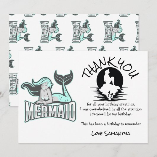 Invitation Mermaid Blue Anniversaire Merci (Devant / Derrière)