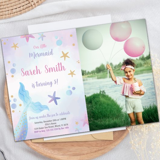 Invitation Mermaid Blue Tail sous la mer Anniversaire