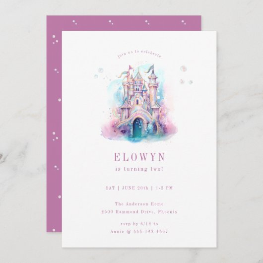 Invitation Mermaid Castle fête d'anniversaire (Devant / Derrière)