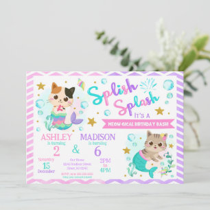 Invitation Mermaid Cat Joint Anniversaire   Parc aquatique d'