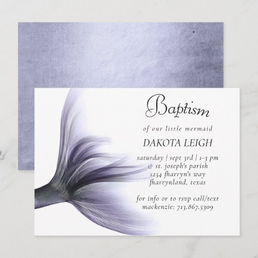 Invitation Mermaid Chic | Dusty Lavender Purple Christening (Devant / Derrière)