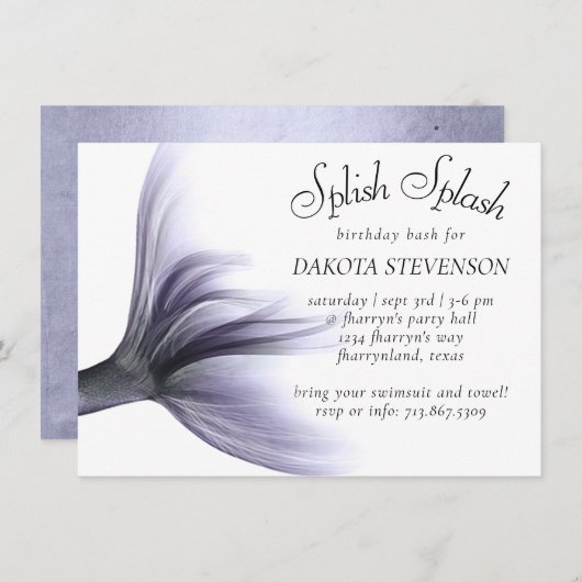 Invitation Mermaid Chic | Dusty Lavender Purple Splash (Devant / Derrière)