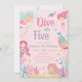Invitation Mermaid Dive en cinq fêtes d'anniversaire (Devant)