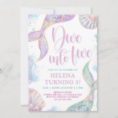 Invitation Mermaid Dive en cinq fille de 5e anniversaire (Devant)