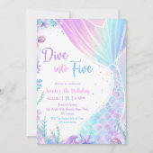 Invitation Mermaid Dive into Five 5th Birday Party (Devant)