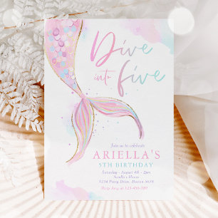 Invitation Mermaid Dive into Five 5th Birday Party