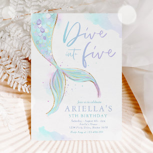 Invitation Mermaid Dive into Five 5th Birday Party
