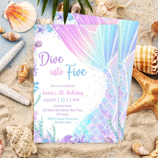 Invitation Mermaid Dive into Five 5th Birday Party