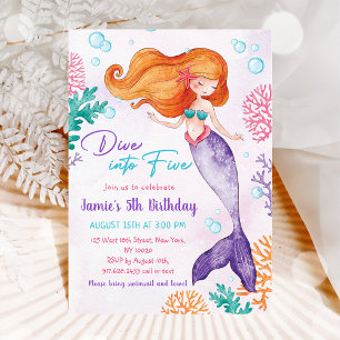 Invitation Mermaid Dive into Five 5th Birday Party