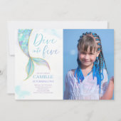 Invitation Mermaid Dive into Five 5th Birday Party Photo (Devant)
